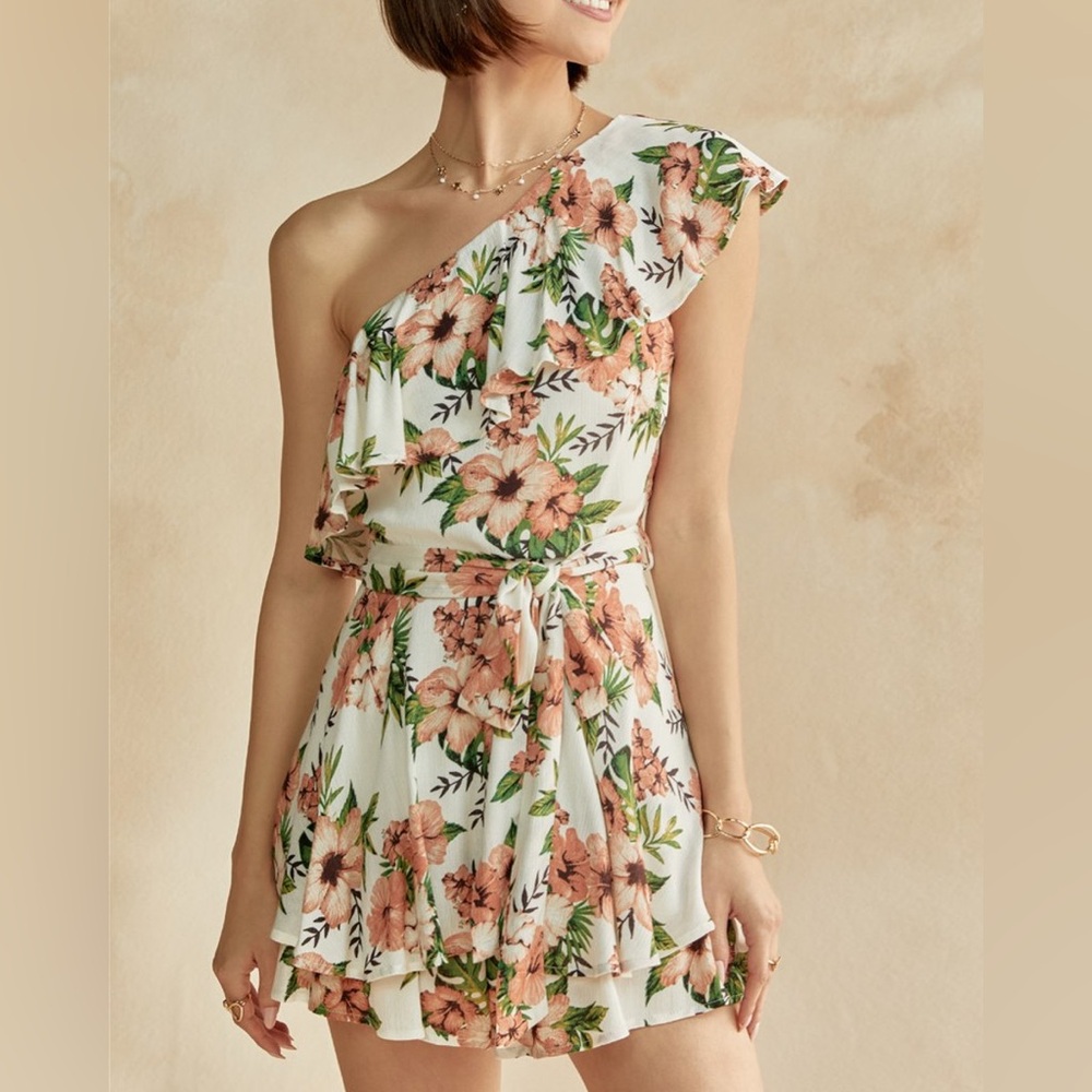 Boutique white floral one sleeve romper